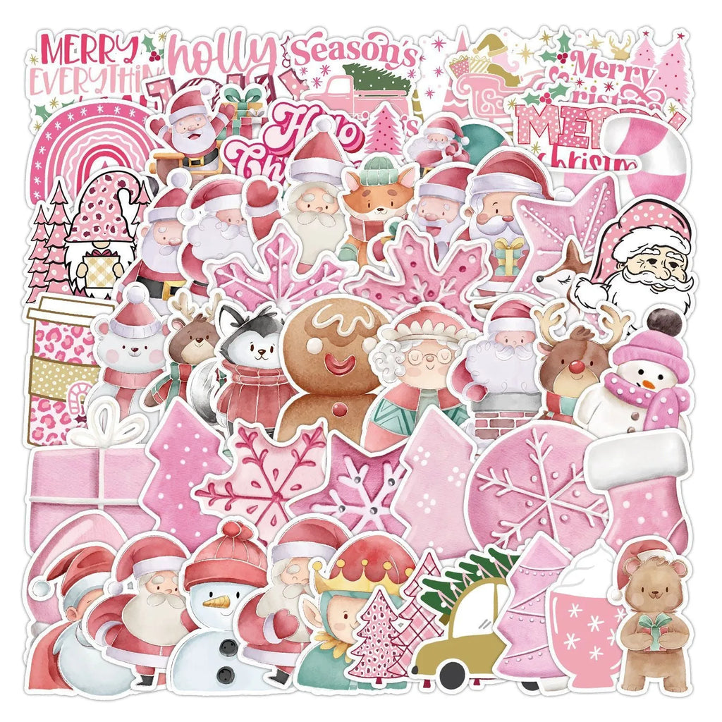 Christmas waterproof sticker pack showing variety of cute holiday designs from 4 to 8 centimetres