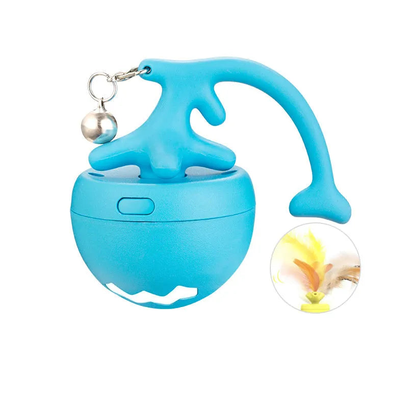 USB electric cat teasing ball with fish bone rolling design and teasing stick attachment