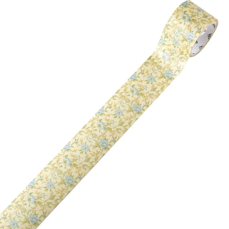 Roll of vintage floral watercolour decorative paper tape with Japanese paper base, showing 2m length.