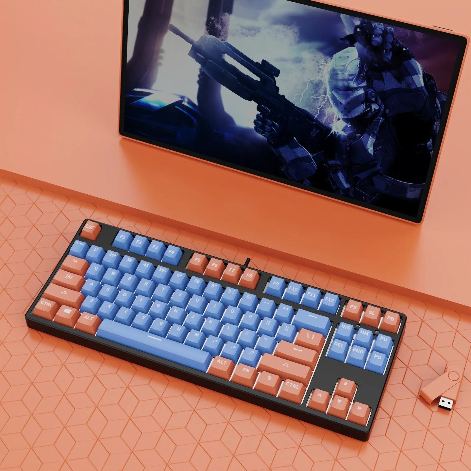 87-key mechanical gaming keyboard with dual-colour keycaps and hot-swappable switches