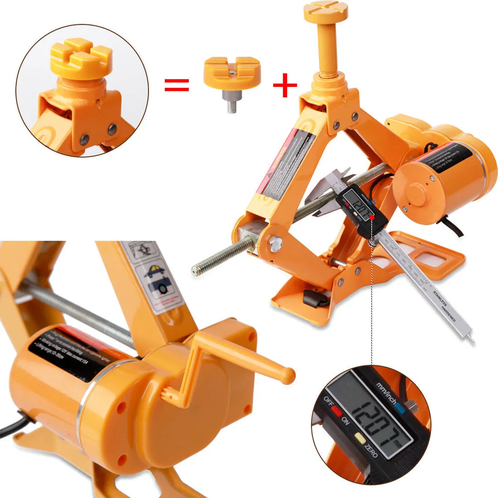 Yellow electric car jack and wrench set for vehicle lifting and tyre changes