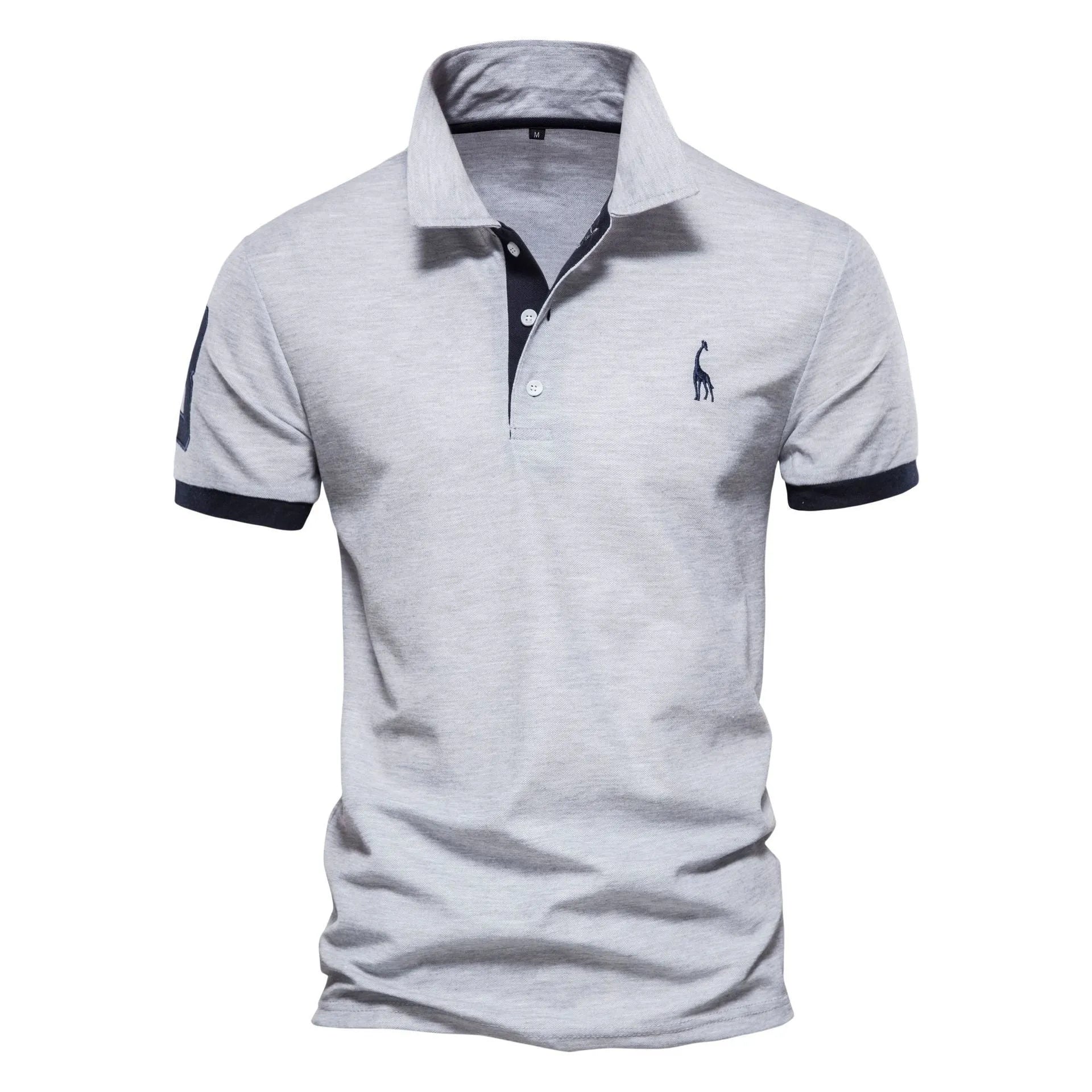 Men's deer embroidered slim fit T-shirt in cotton blend fabric, short sleeve casual top