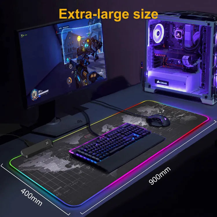 Luminous RGB mouse pad with non-slip rubber fabric base in multiple sizes