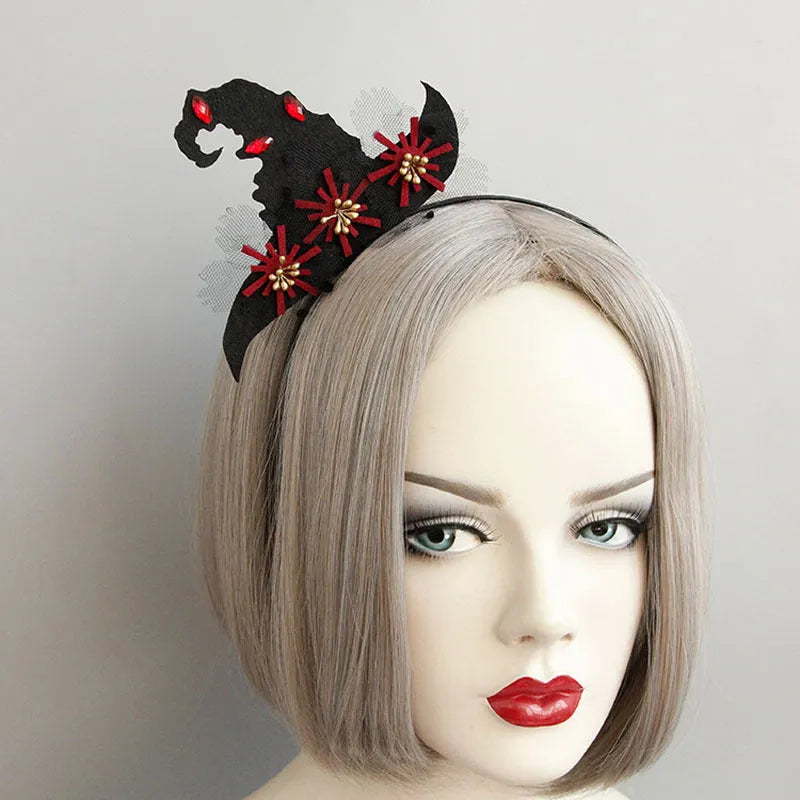 Halloween funny headband made from felt cloth, black lace, ribbon, and iron headband base in multiple colour styles