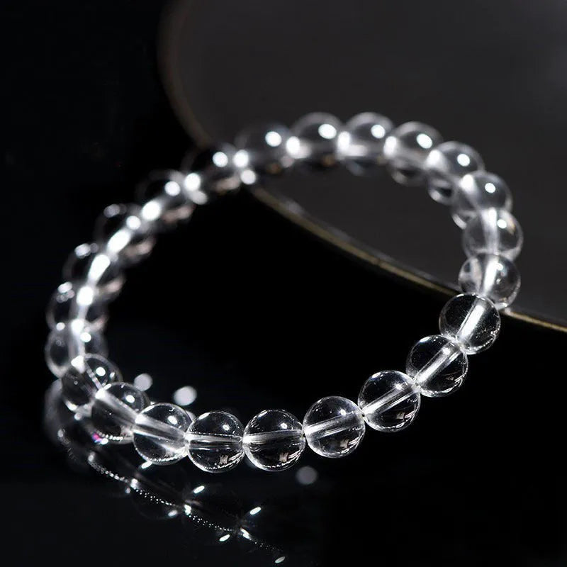 Natural Donghai style crystal bracelet with white geometric beads in single circle construction
