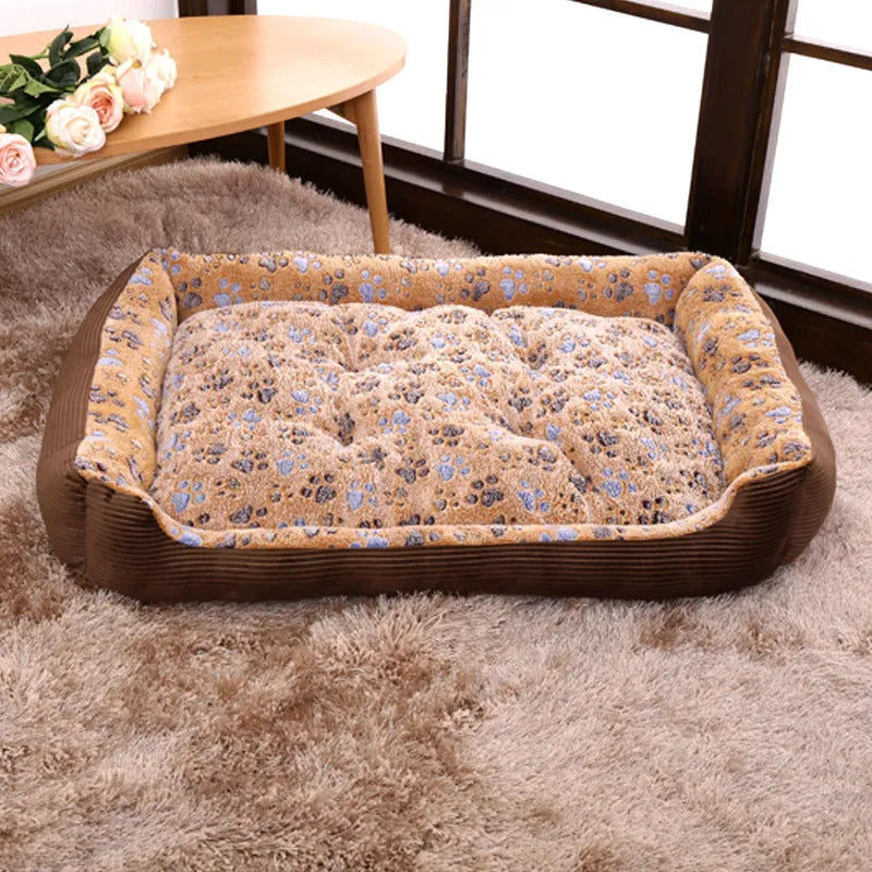 Soft plush dog bed with raised sofa edge in beige colour for small pets