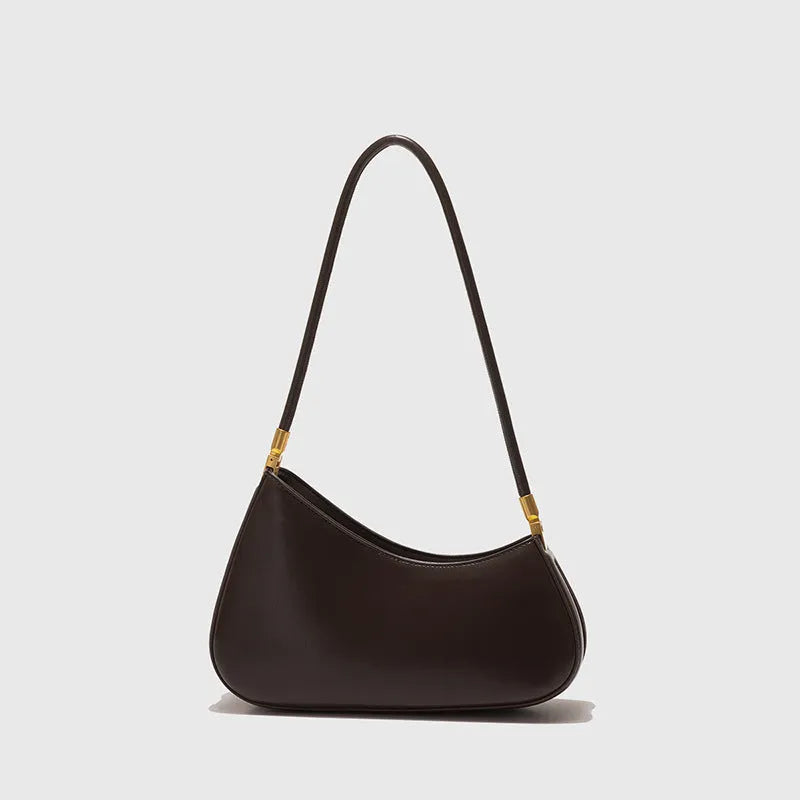 Women's oval retro underarm bag in PU leather with single strap and sewing line detailing