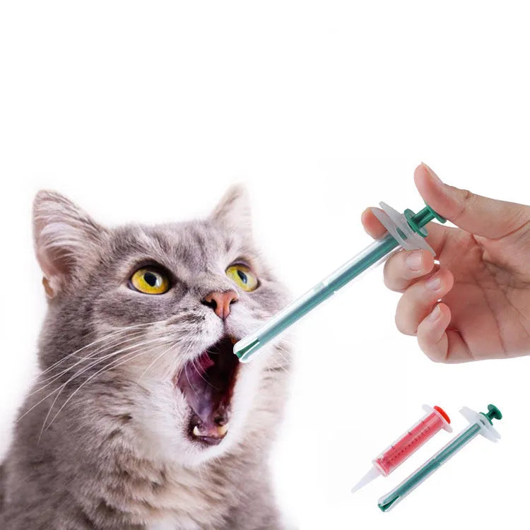 Two pet pill shooters with soft silicone tips for administering medication to cats and dogs