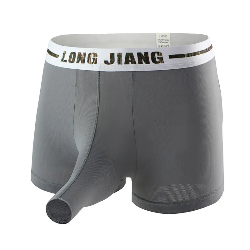 Men's ice silk trunk open boxers in multiple colours with mid-waist design