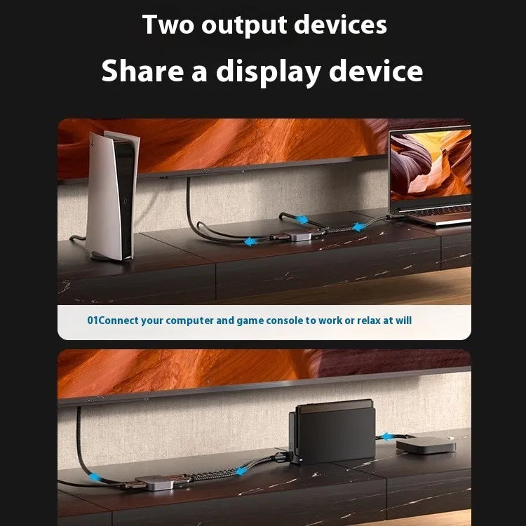 Alloy metal computer audio video converter for HD two-way conversion to television, in black or grey.
