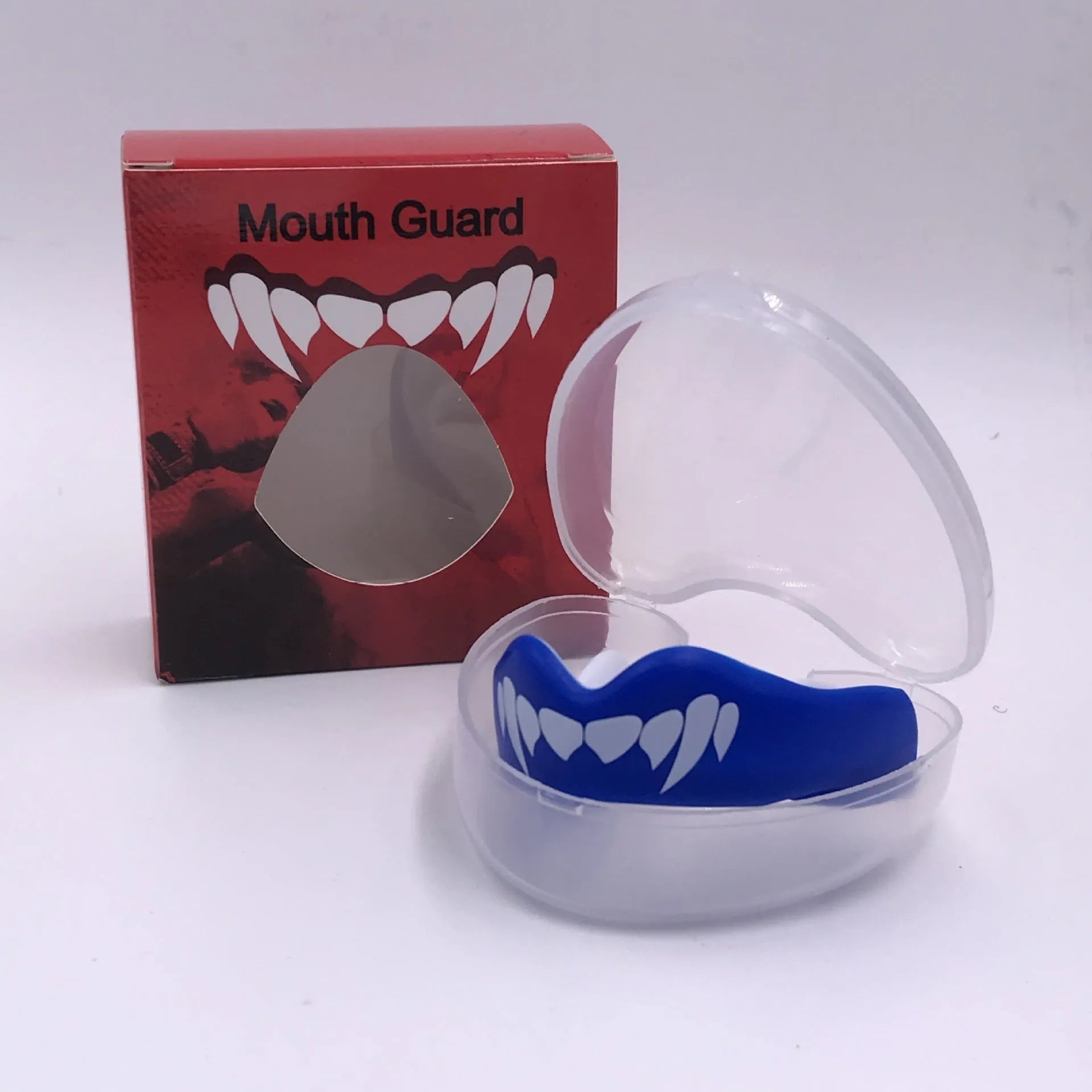 Boxing sports mouthguard with printed teeth pattern in black and white colour option