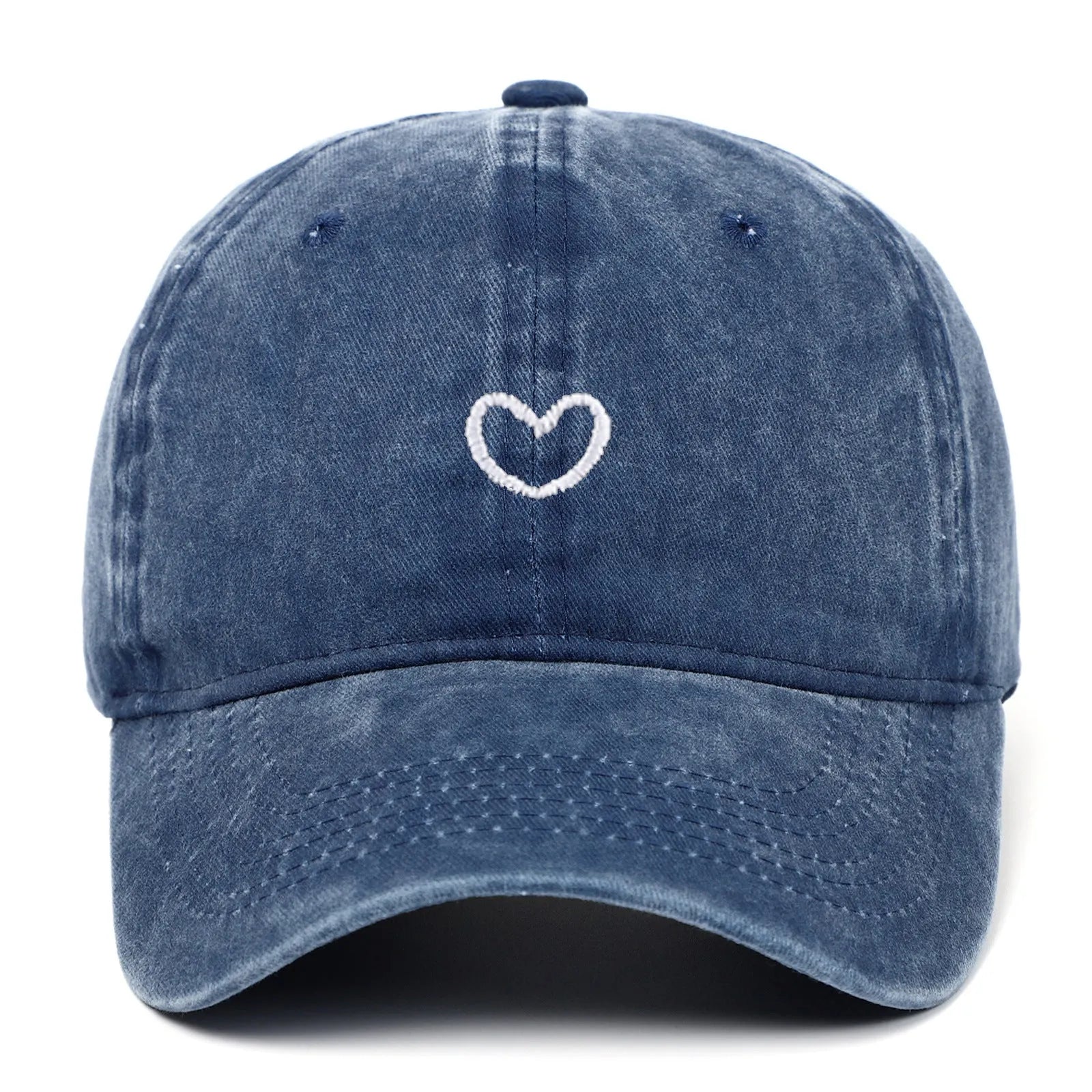 Cotton baseball cap with embroidered love heart design in adjustable size