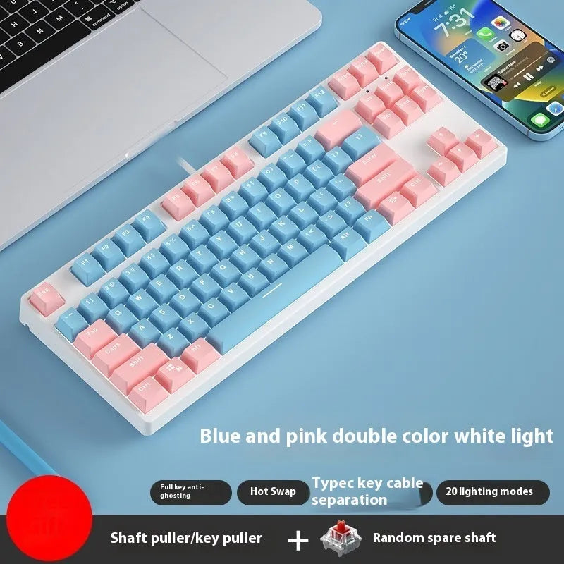 87-key mechanical gaming keyboard with dual-colour keycaps and hot-swappable switches