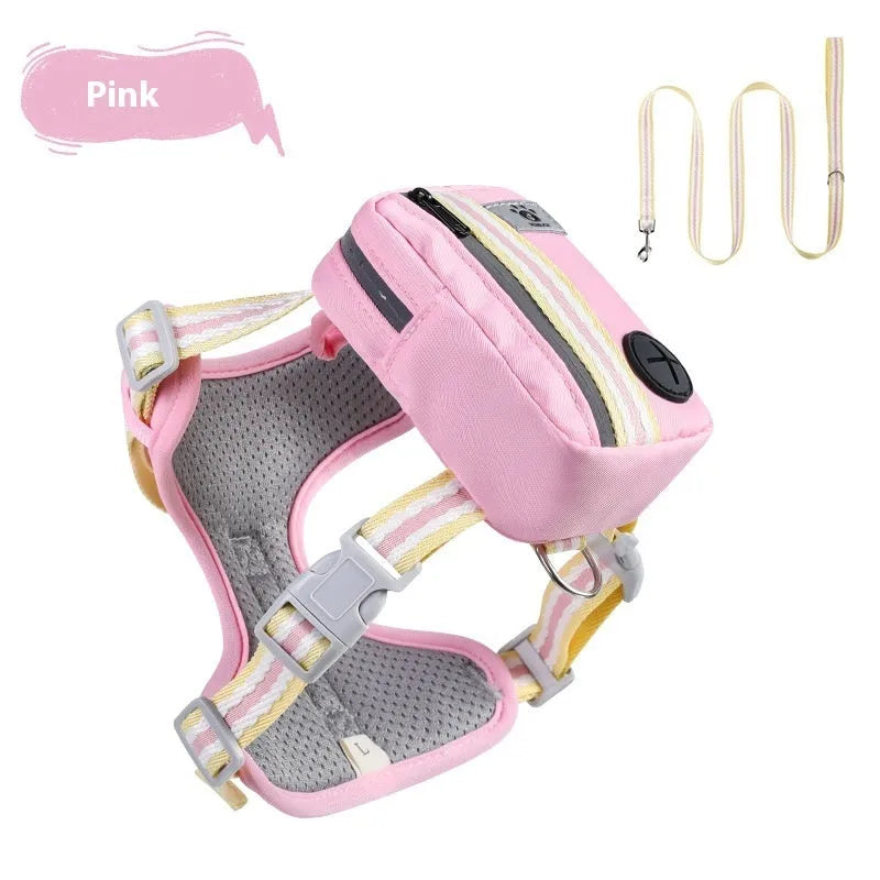 Colour options for an anti-strangulation pet safety harness with a free lead.