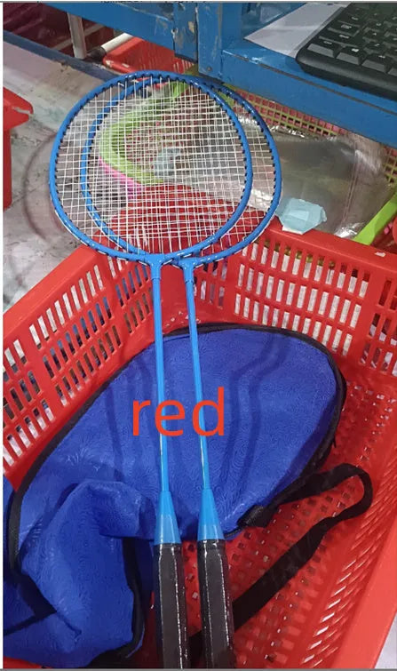 Pair of blue and red alloy split badminton rackets for table tennis