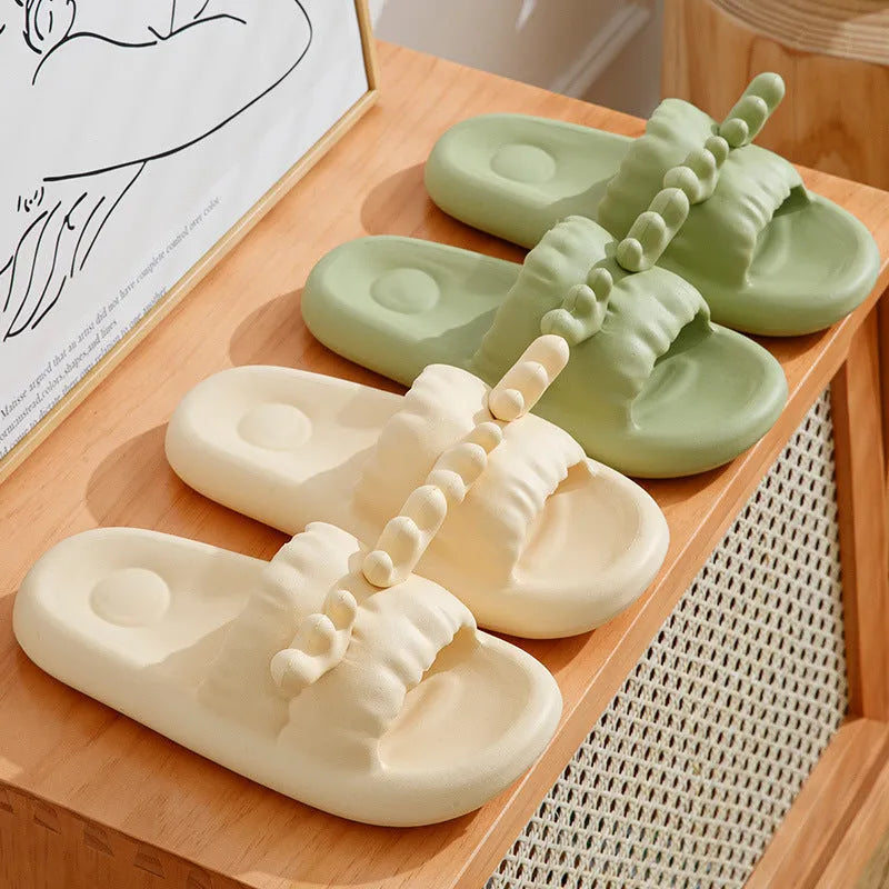Women's deer horn design flip flop slippers in EVA material, shown in light yellow colour.