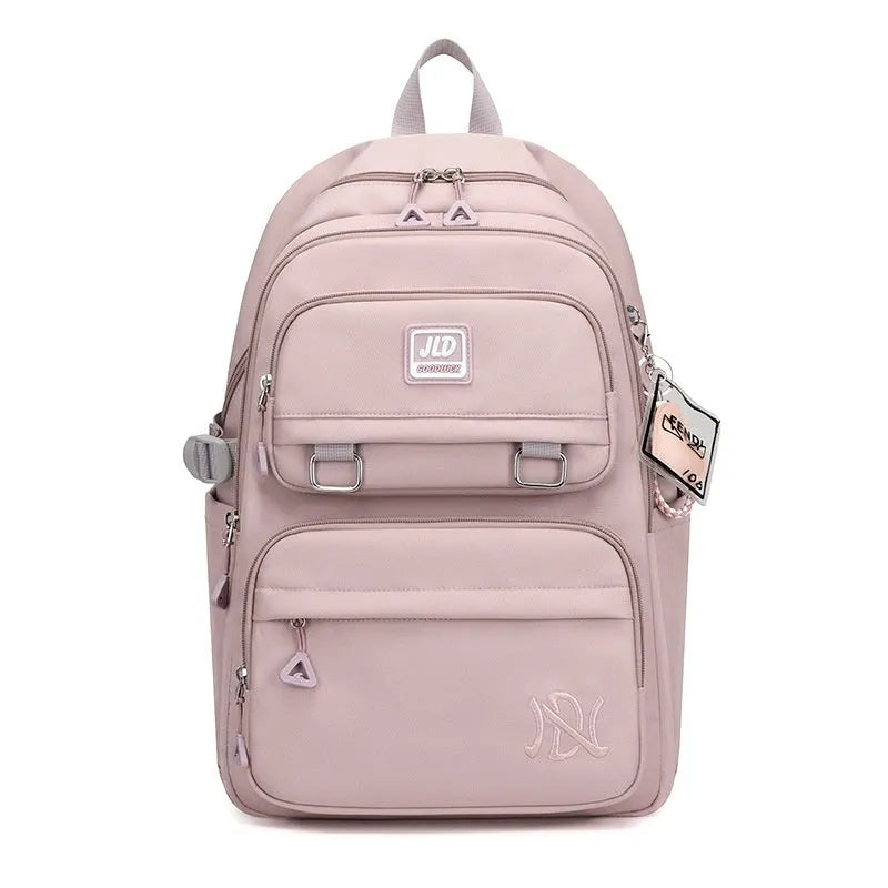Girls' large capacity nylon school backpack with physiological curve backplane in multiple colour options