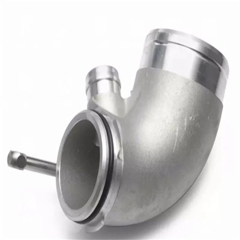 Aluminium alloy 90 degree turbocharger elbow pipe for transverse engine mounting