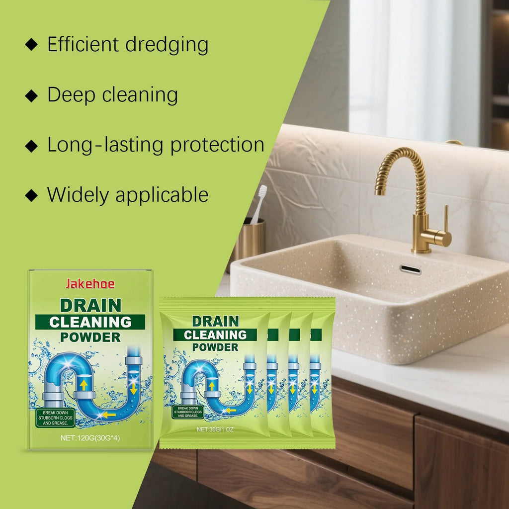 120g pack of drain cleaning powder for unblocking sinks and pipes.