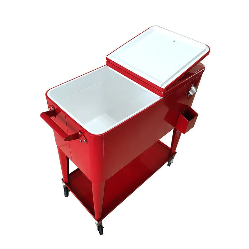 Red metal outdoor insulated trolley ice bucket with 750ml capacity