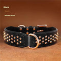 Leather dog collar with metal rivets in black, chocolate, or pink colour, shown in L and XL sizes.