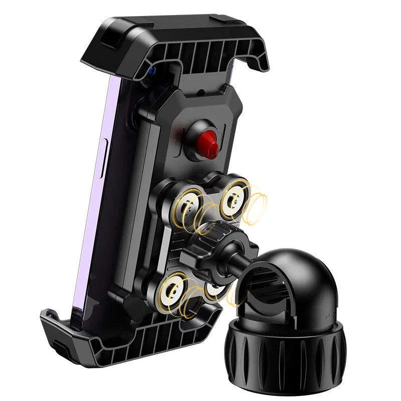 Outdoor cycling mobile phone navigation bracket in black ABS with upgrade knob base mounted on bicycle handlebar