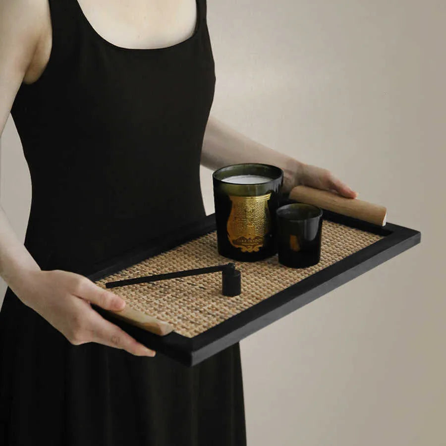 Pine wood dining tray with compartments shown in large and small size options