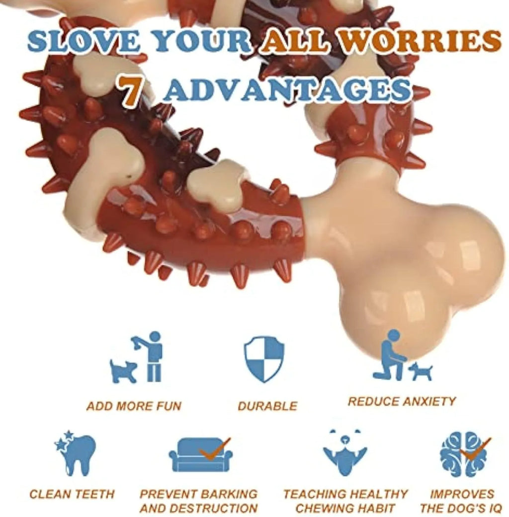 Bone-shaped natural rubber dog molar toy for teeth grinding in two sizes