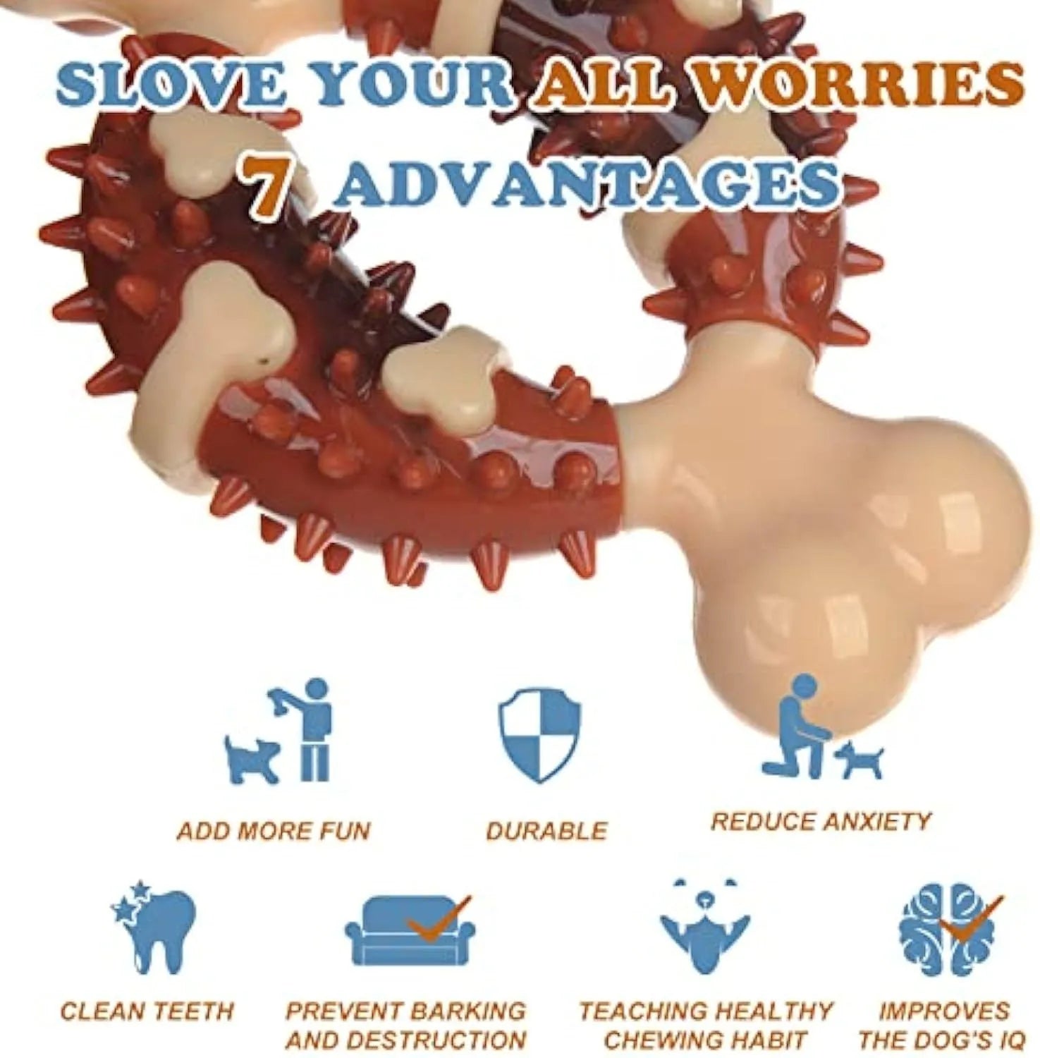 Bone-shaped natural rubber dog molar toy for teeth grinding in two sizes
