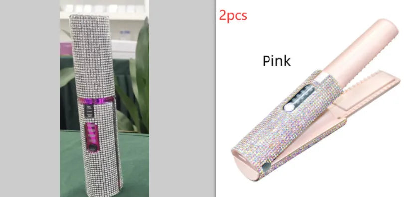 2-in-1 electric USB hair straightening brush with ceramic coating in green