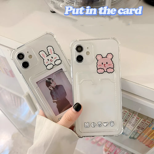 Cartoon design transparent iPhone case with card holder for iPhone models