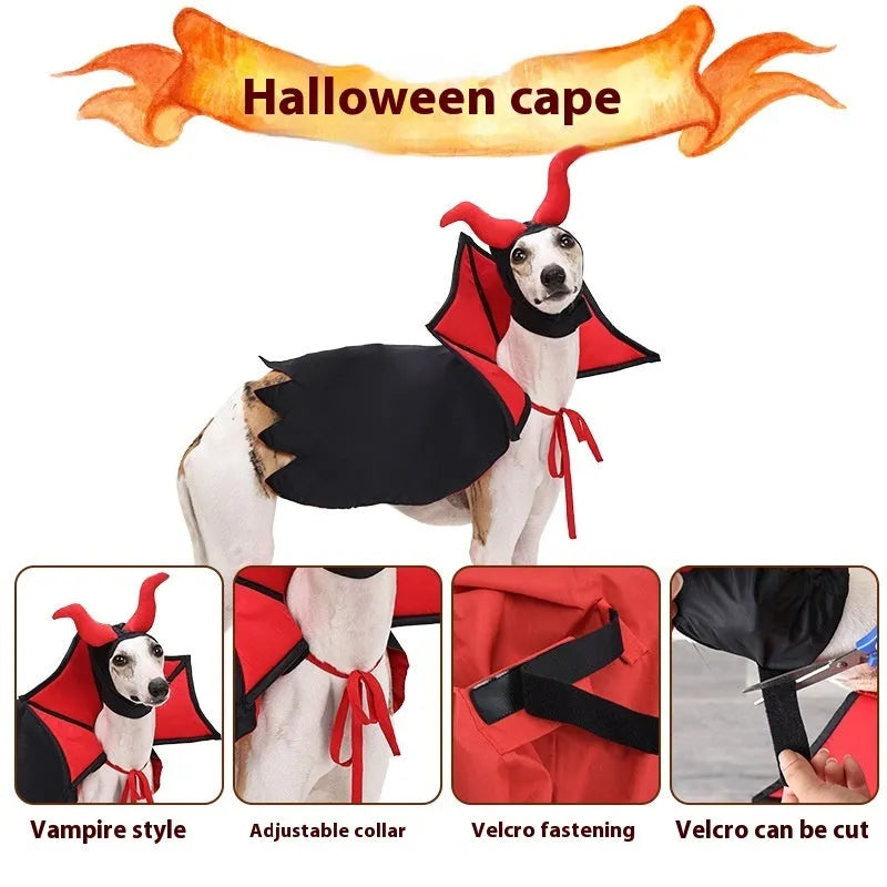 Black polyester Halloween vampire cloak and hat costume set for cats and dogs