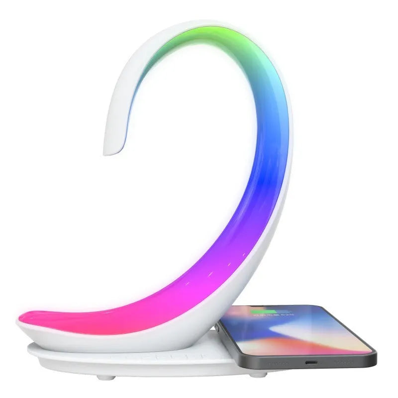 White swan decorative lamp with wireless charging pad and Bluetooth speaker functionality