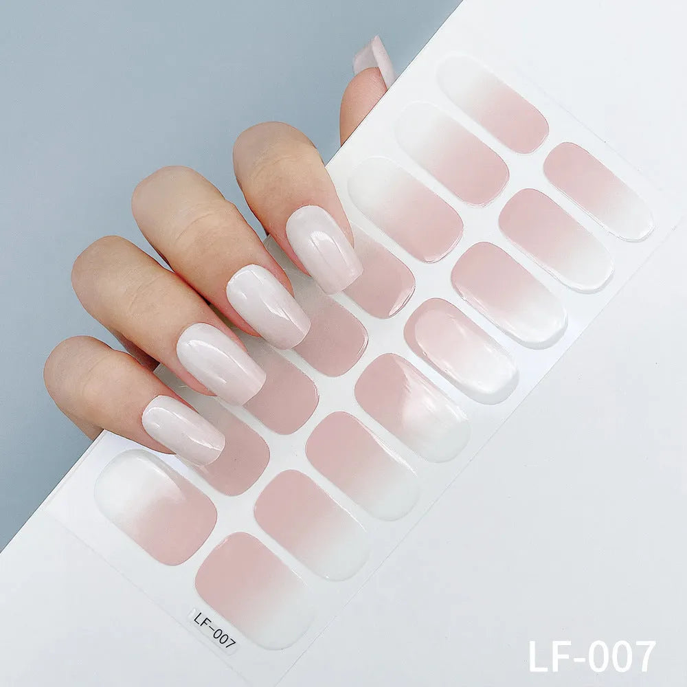 16 solid colour full nail stickers set with European and American simple designs including cross, rose, tulip patterns
