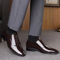 Men's black and brown formal business shoes with pointed toe and PU leather upper