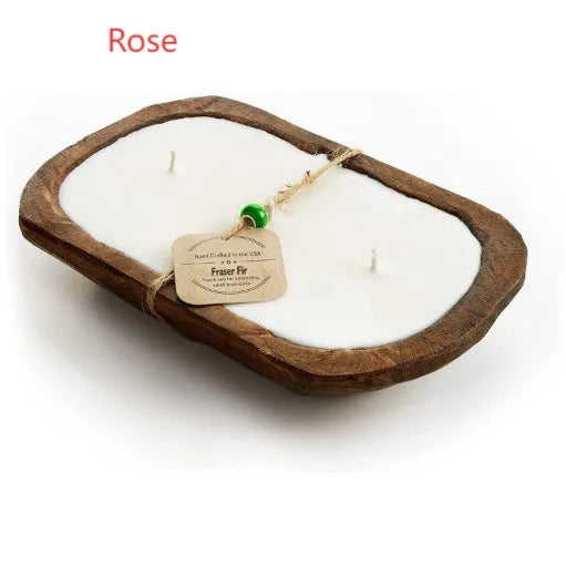 Wooden basin soy wax aromatherapy candle with triple wick and lavender scent option