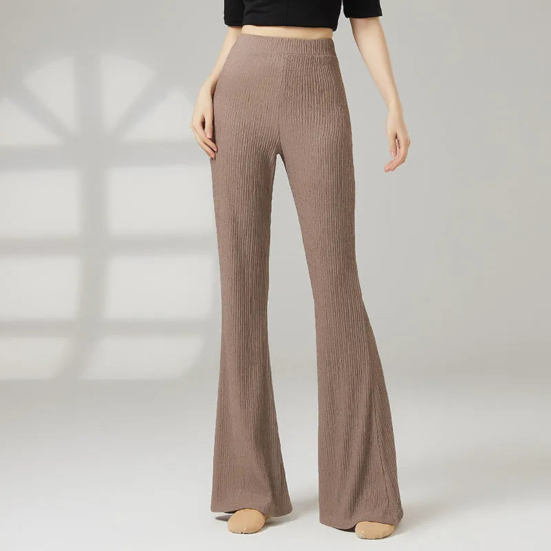 Women's solid colour polyester dance practice pants for classical training in beige apricot