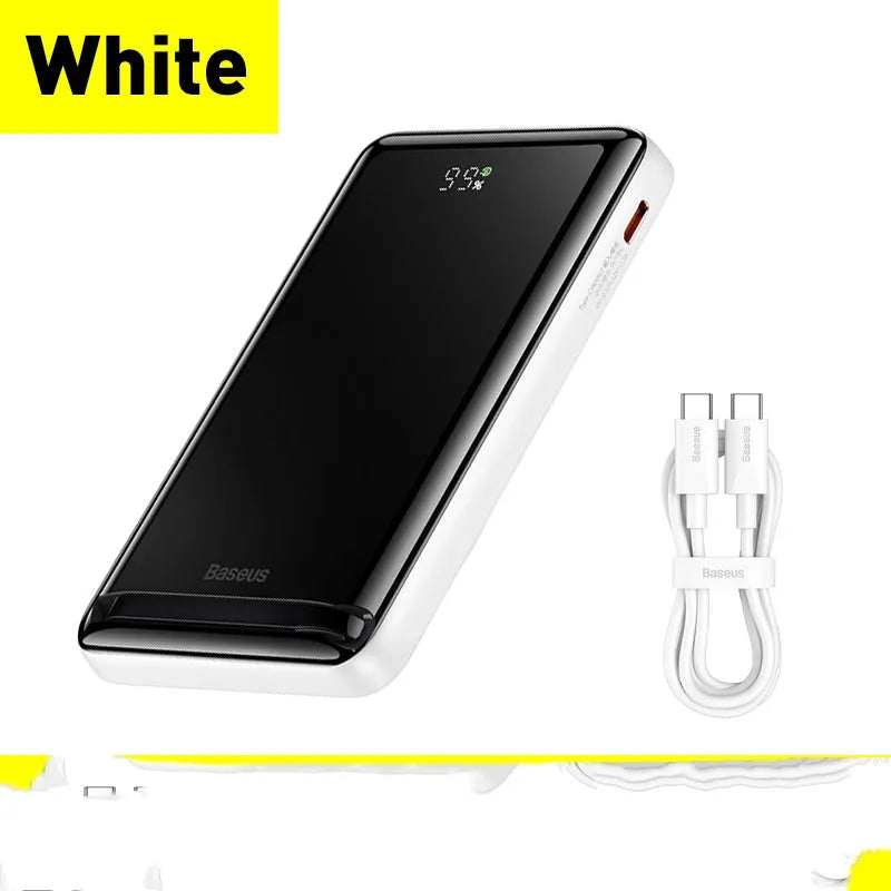 Slim blue magnetic power bank showing wireless charging surface and USB port