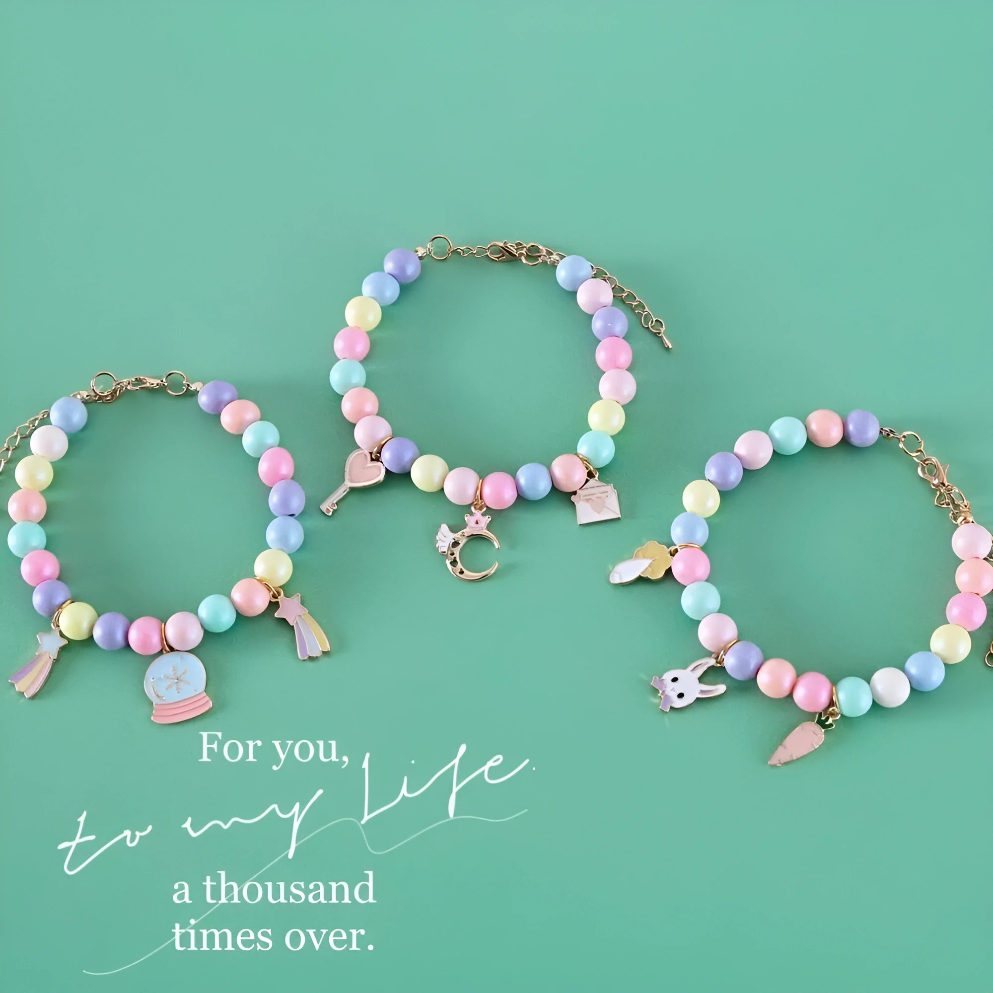 Colourful macaron-themed pet collar and bracelet set for cats, dogs, rabbits in resin with moon, meteor designs