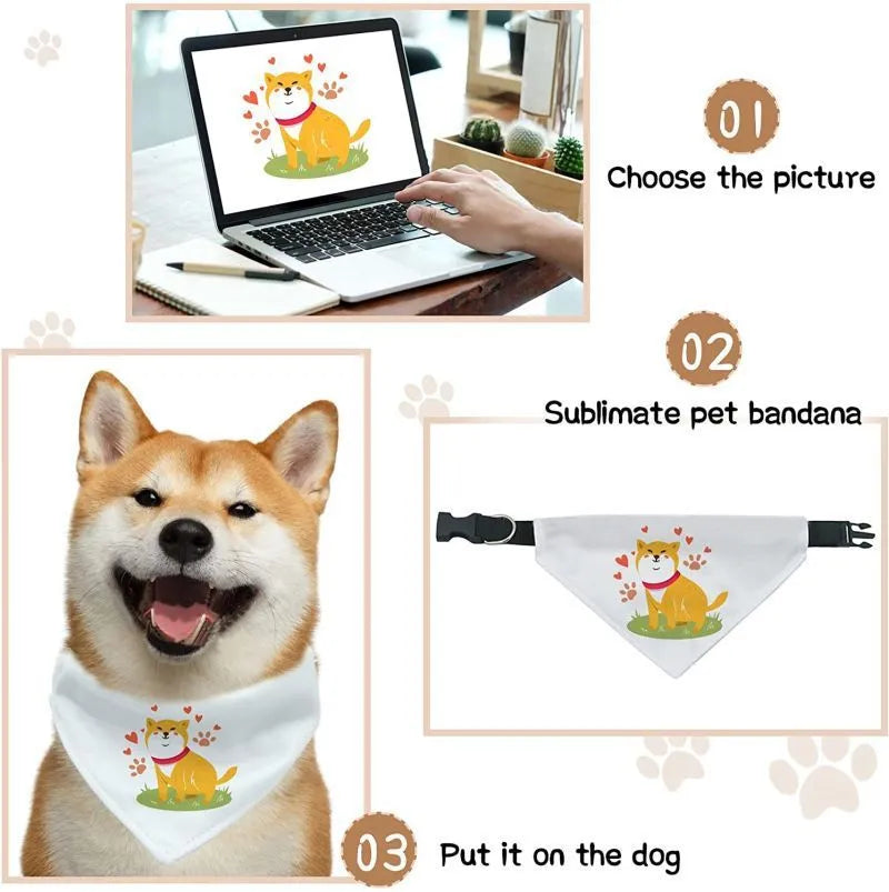 Blank white polyester dog scarf for thermal transfer, size M 19cm x 11.5cm