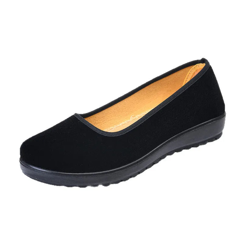 Women's Old Beijing cloth shoes black solid colour round toe polyurethane sole flat heel
