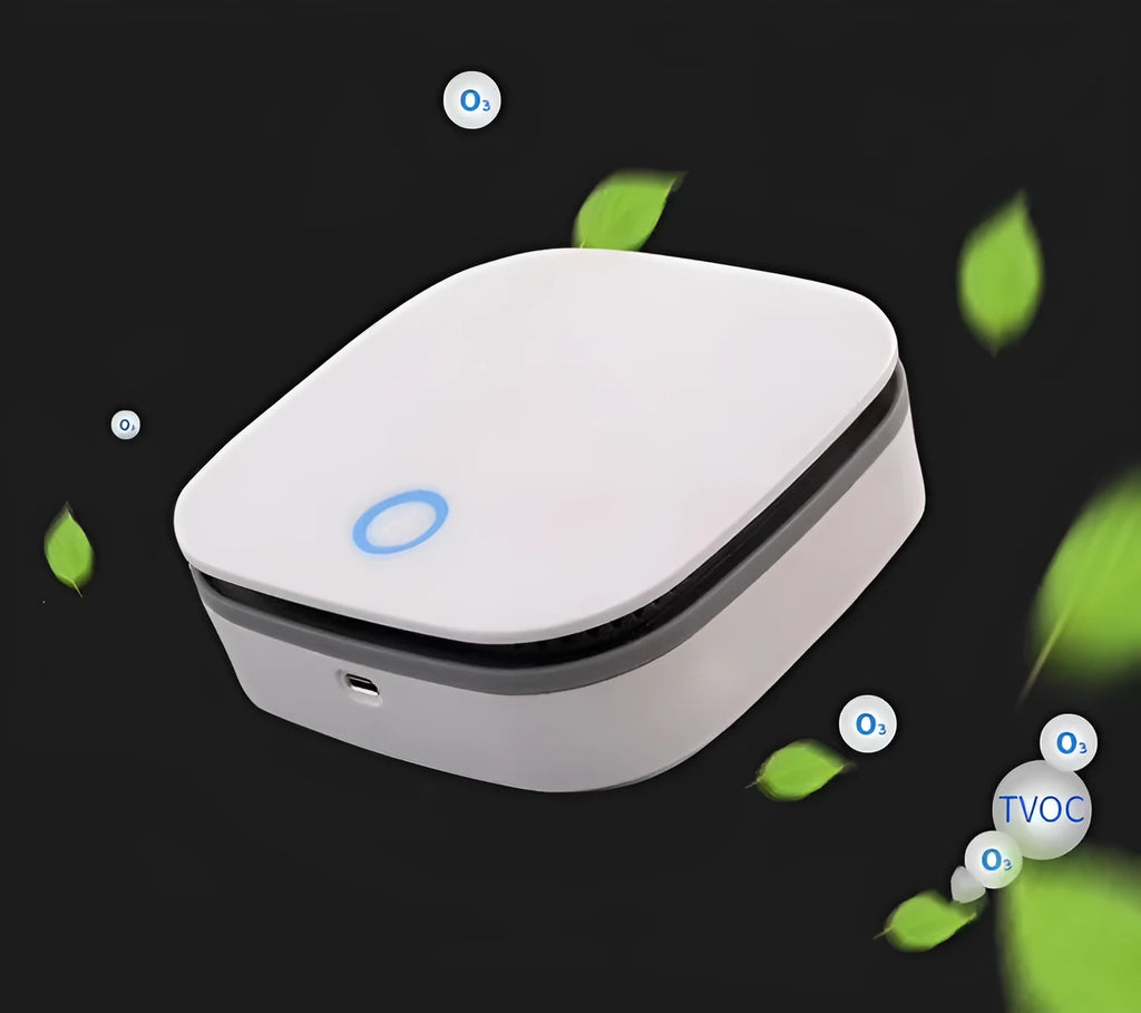 White USB car air purifier with negative ion sterilisation function.