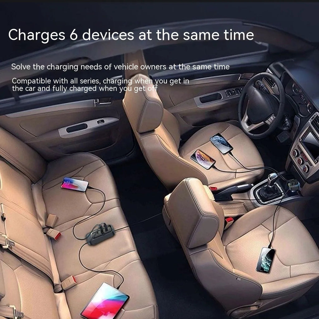 Automatic retractable car charger with cigarette lighter plug and multiple USB ports