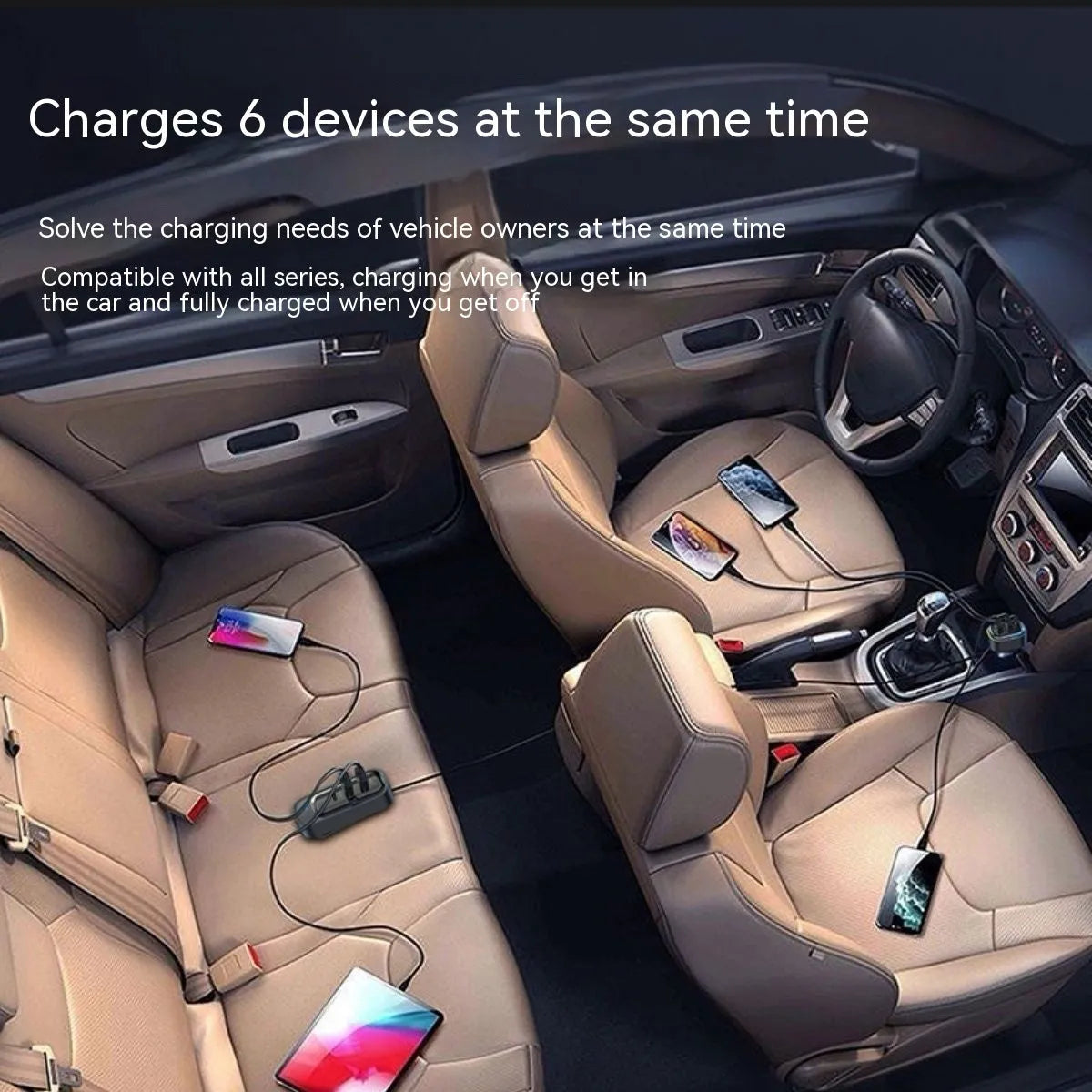 Automatic retractable car charger with cigarette lighter plug and multiple USB ports