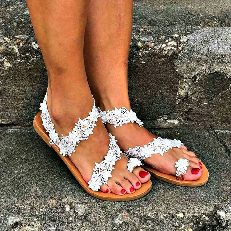 White plus size women's flat shoes with rhinestone flowers and round toe design