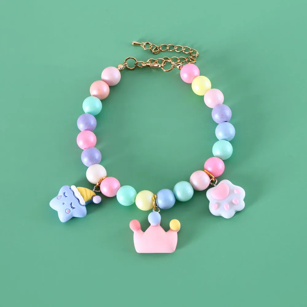 Colourful macaron-themed pet collar and bracelet set for cats, dogs, rabbits in resin with moon, meteor designs