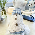 Bowknot hollow knit dog sweater in coffee white on a small dog, lattice pattern shown