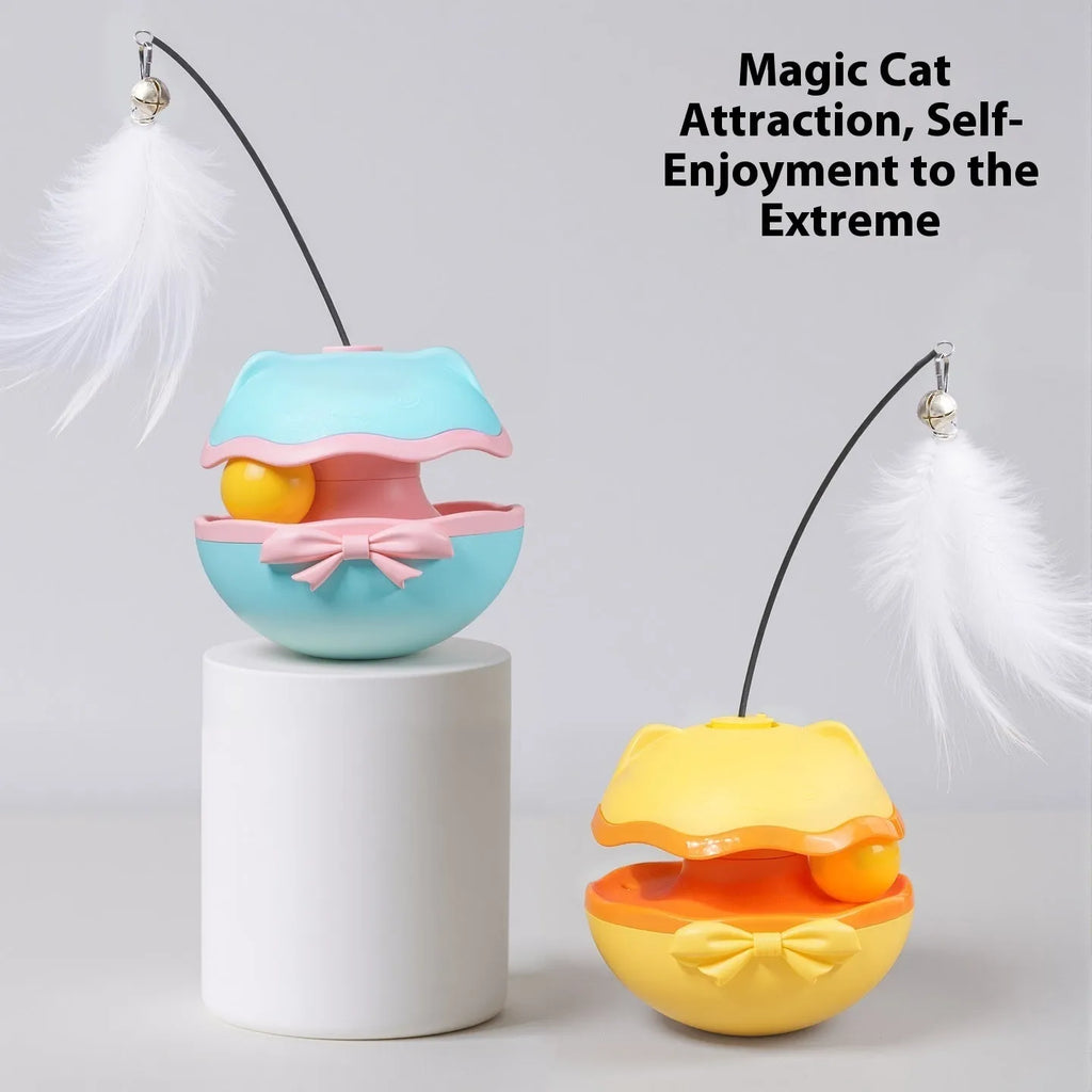 Electric cat teasing stick with self-tumbling action and LED light in plastic construction