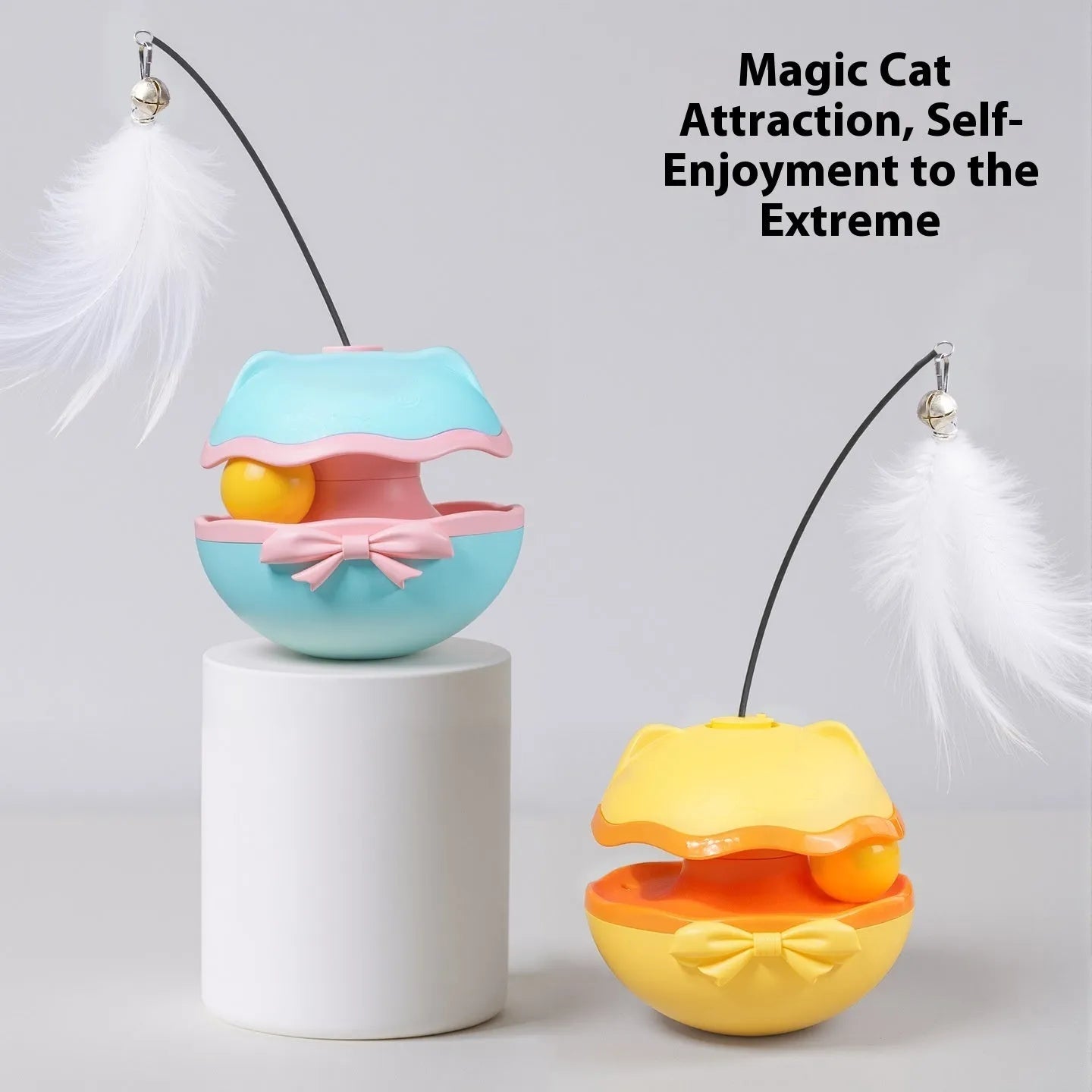 Electric cat teasing stick with self-tumbling action and LED light in plastic construction