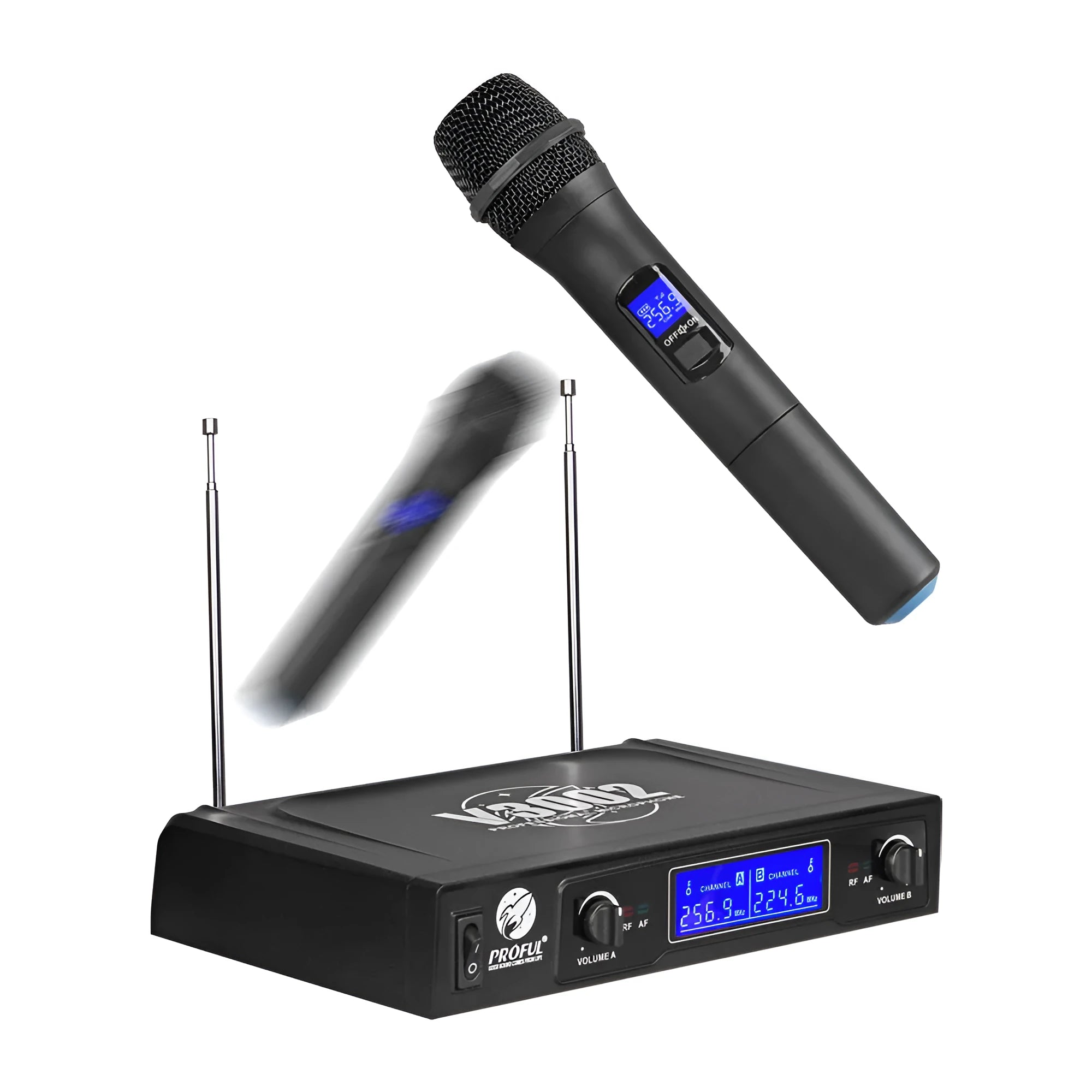V-3002 black wireless handheld microphone system with two microphones and transmitter
